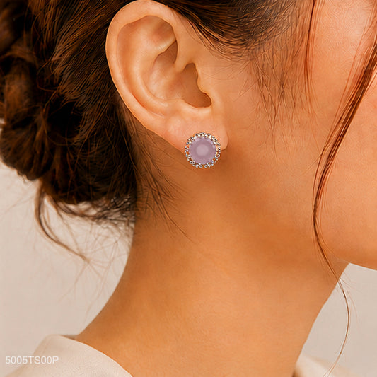 Pink Round Halo Ear Studs