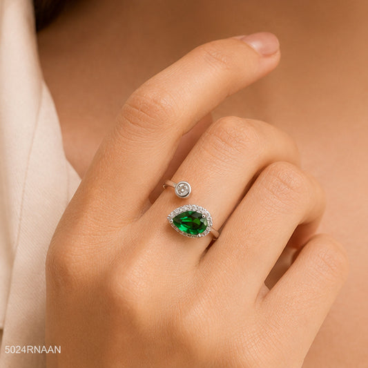 Green Teardrop Crystal Ring