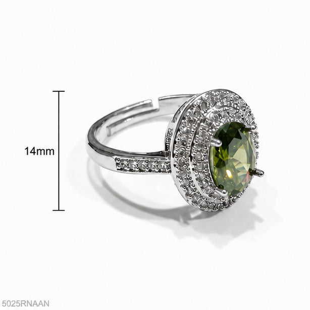 Green Oval Halo Ring