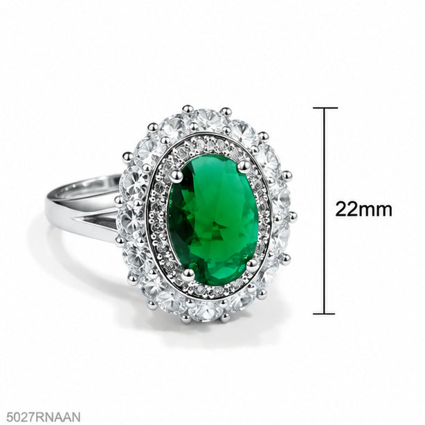 Green Oval Halo Ring