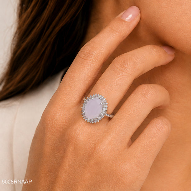 Pink Oval Halo Ring