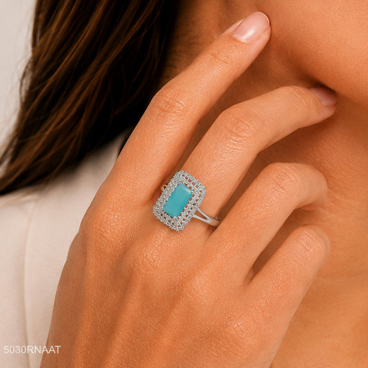Mint Rectangle Halo Ring