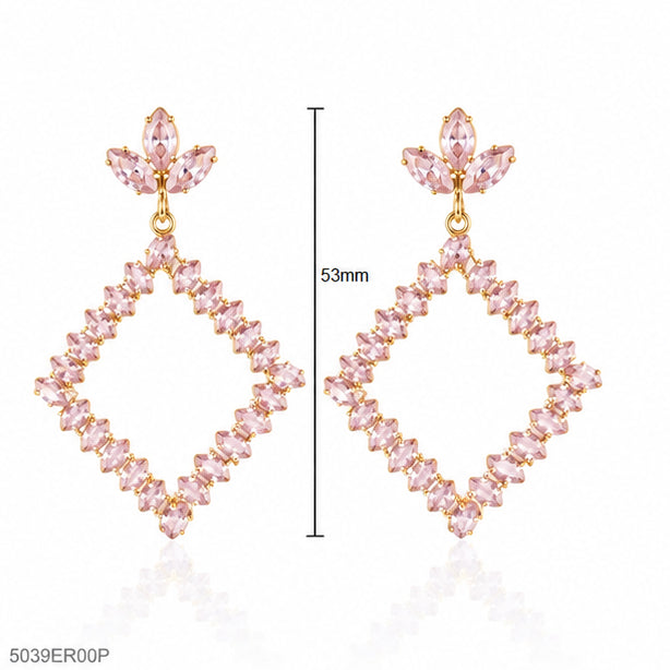 Pink Crystal Geometric Earrings