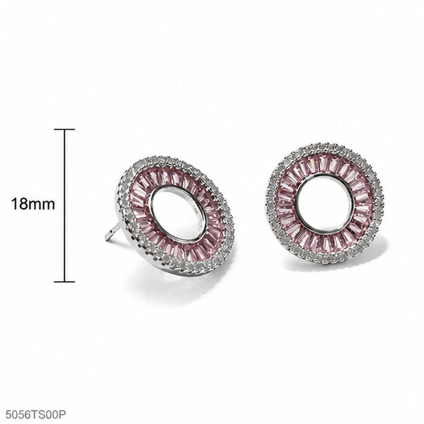 Pink Round Crystal Ear Studs