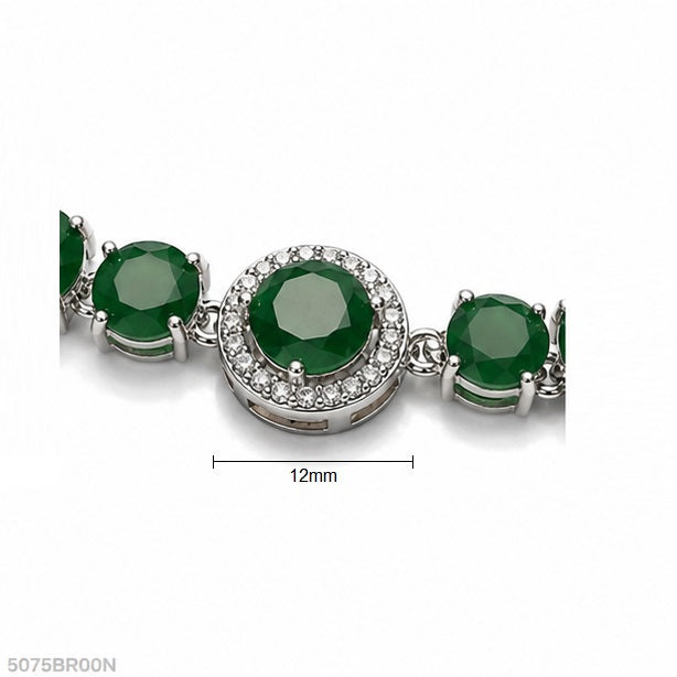 Green Round Bead Silver Bracelet
