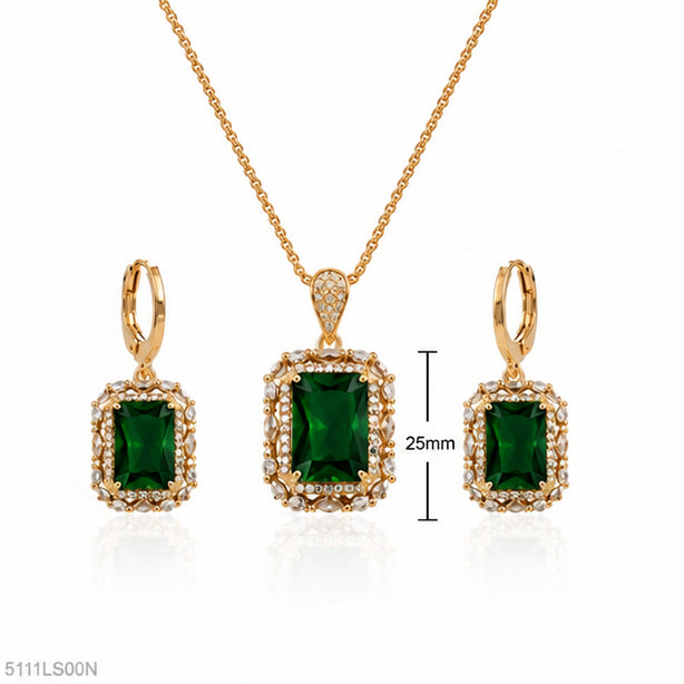 Green Crystal Halo Locket Set