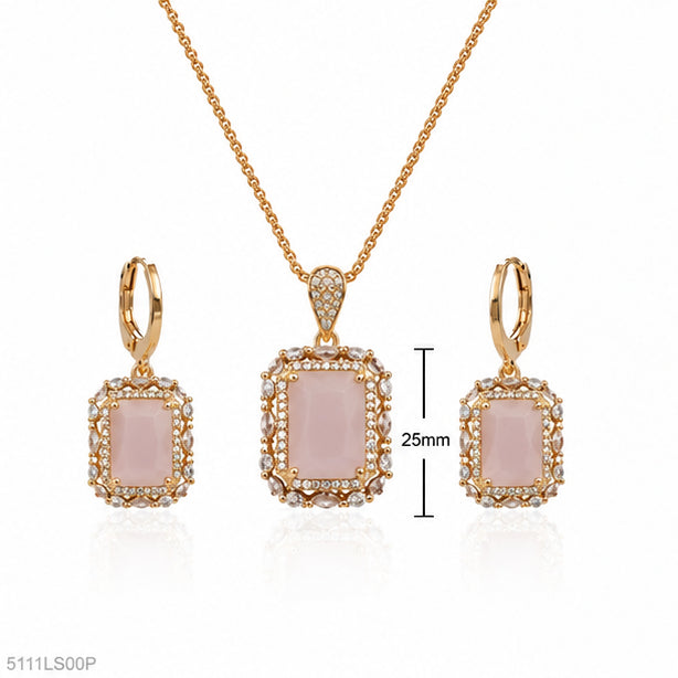 Pink Crystal Halo Locket Set