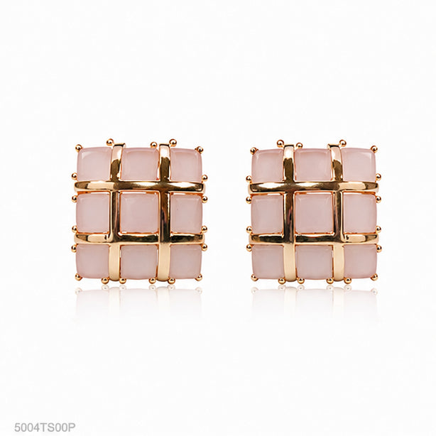 Pink Geometric Grid Ear Studs