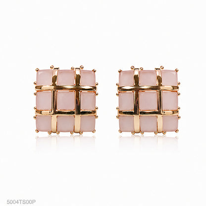Pink Geometric Grid Ear Studs