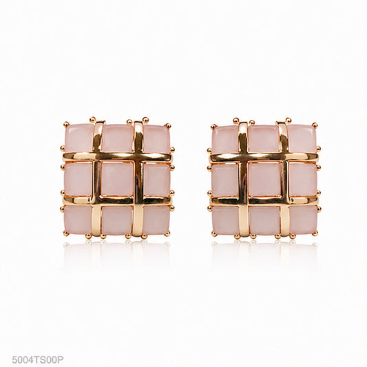 Pink Geometric Grid Ear Studs