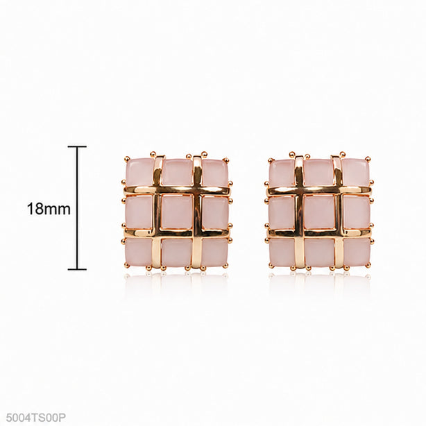 Pink Geometric Grid Ear Studs