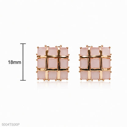 Pink Geometric Grid Ear Studs