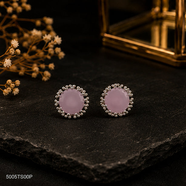 Pink Round Halo Ear Studs