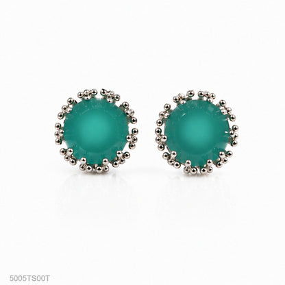 Mint Green Round Halo Ear Studs