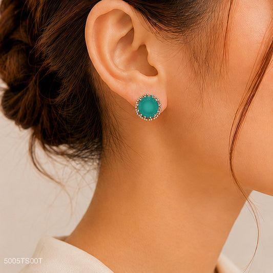Mint Green Round Halo Ear Studs