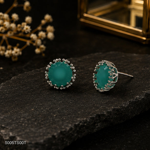 Mint Green Round Halo Ear Studs