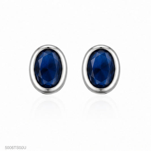 Blue Oval Crystal Ear Studs