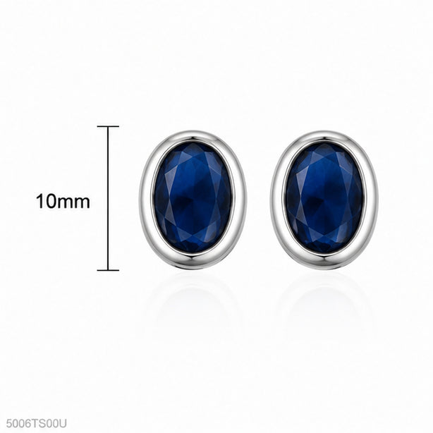 Blue Oval Crystal Ear Studs