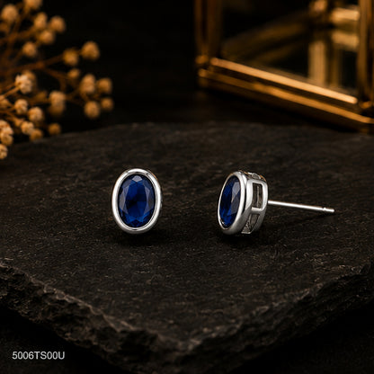 Blue Oval Crystal Ear Studs