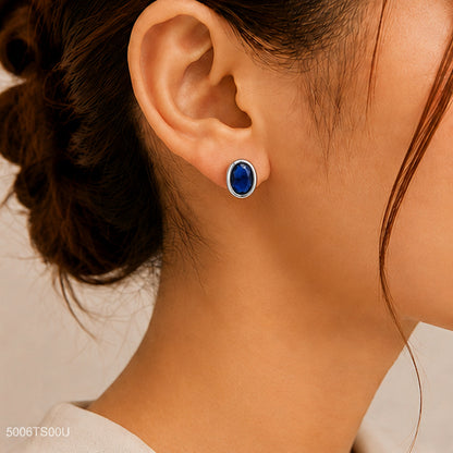 Blue Oval Crystal Ear Studs