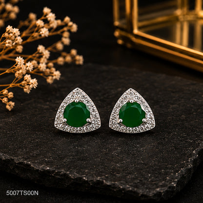 Green Triangle Crystal Ear Studs
