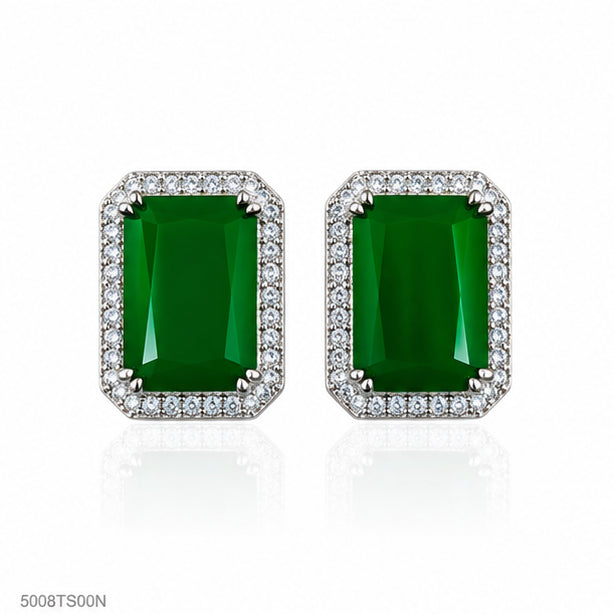 Green Rectangle Crystal Ear Studs