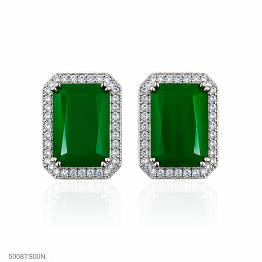 Green Rectangle Crystal Ear Studs