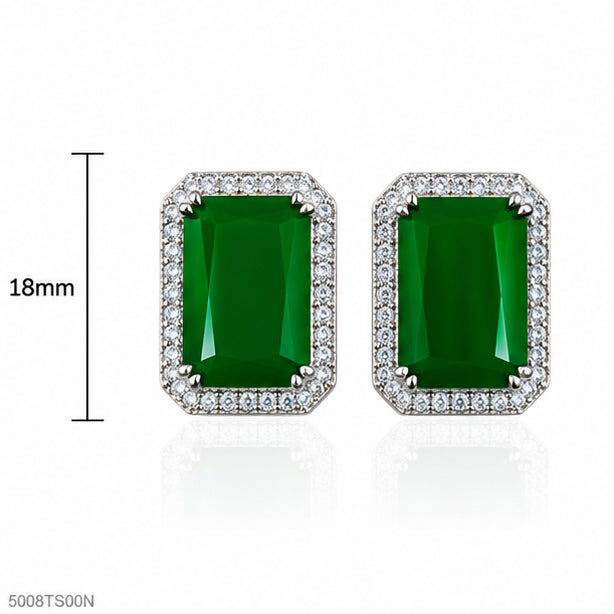 Green Rectangle Crystal Ear Studs