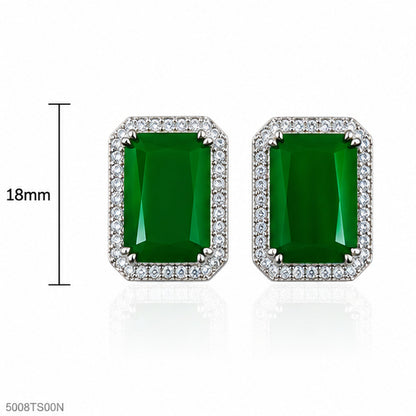 Green Rectangle Crystal Ear Studs
