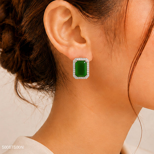 Green Rectangle Crystal Ear Studs