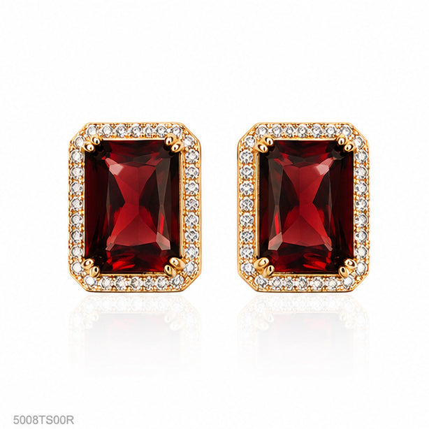 Red Rectangle Crystal Ear Studs