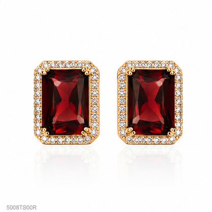 Red Rectangle Crystal Ear Studs