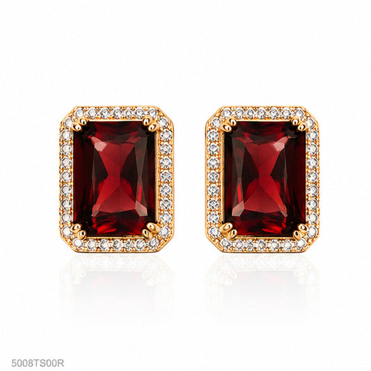 Red Rectangle Crystal Ear Studs
