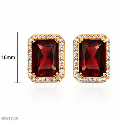 Red Rectangle Crystal Ear Studs