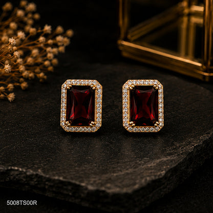 Red Rectangle Crystal Ear Studs