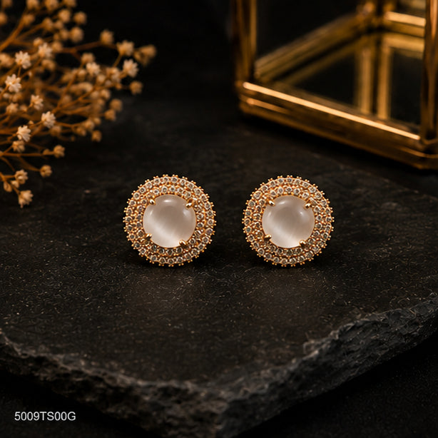 Golden Pearl Halo Ear Studs