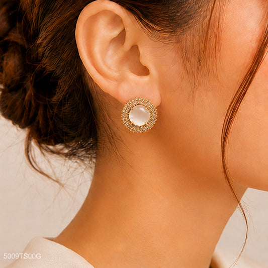 Golden Pearl Halo Ear Studs