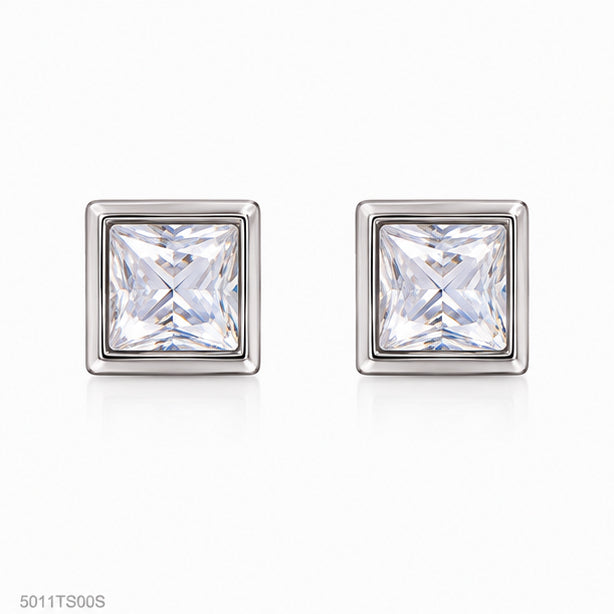 Silver Square Crystal Ear Studs
