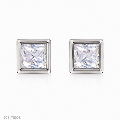 Silver Square Crystal Ear Studs