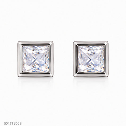 Silver Square Crystal Ear Studs