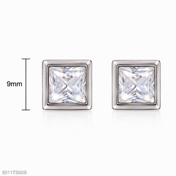 Silver Square Crystal Ear Studs