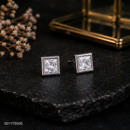 Silver Square Crystal Ear Studs