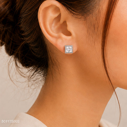 Silver Square Crystal Ear Studs