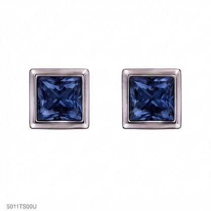 Blue Square Crystal Ear Studs