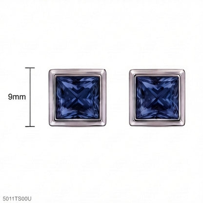 Blue Square Crystal Ear Studs