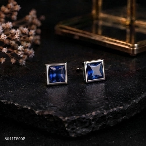 Blue Square Crystal Ear Studs