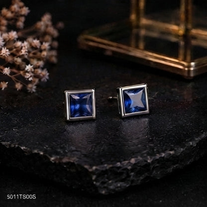 Blue Square Crystal Ear Studs
