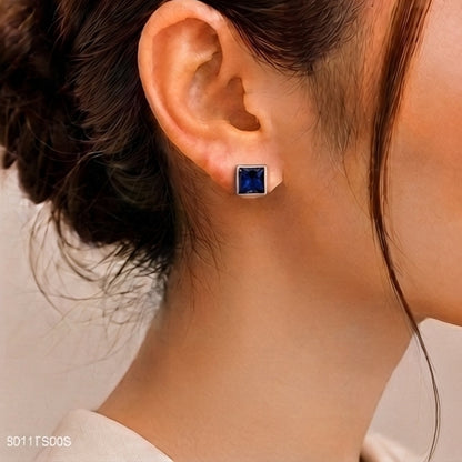 Blue Square Crystal Ear Studs