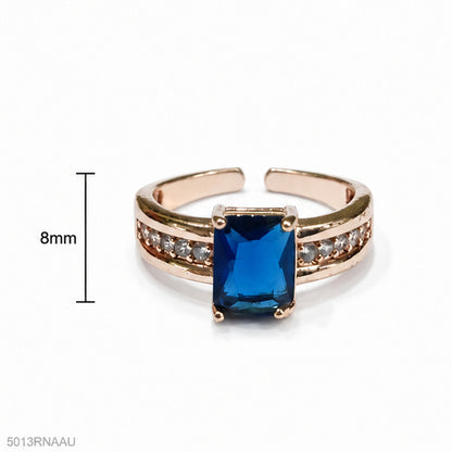 Blue Emerald-Cut Golden Ring