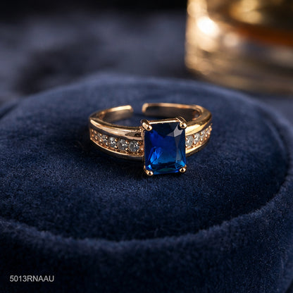 Blue Emerald-Cut Golden Ring